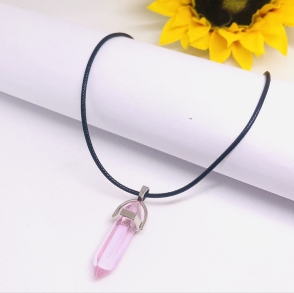 Natural Pink Tourmaline‎ Crystal Hexagon Pendant Reiki Chakra Healing Necklace
